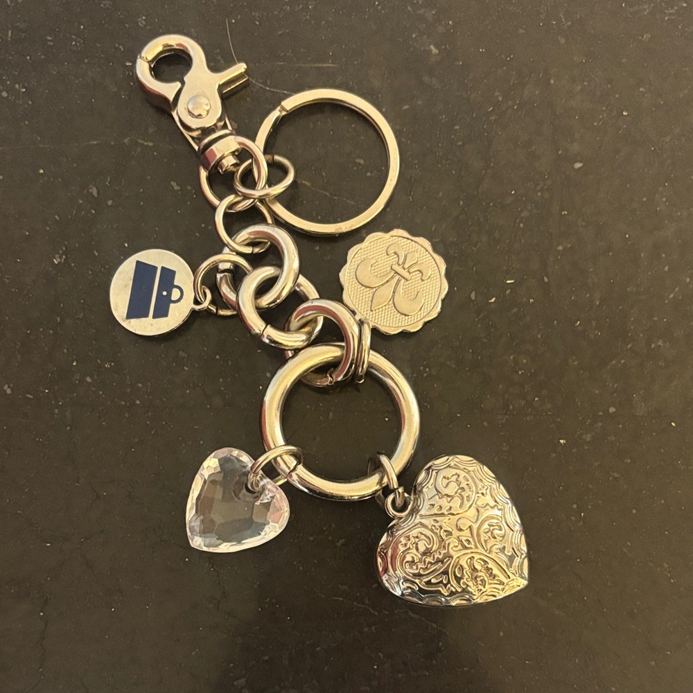 Silver Heart Charm Keychain with Crystal Accent